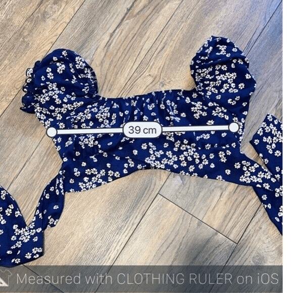 Windsor So Fab Ditzy Floral Crop Top Puff Sleeves Tie Back L GUC - Picture 6 of 13